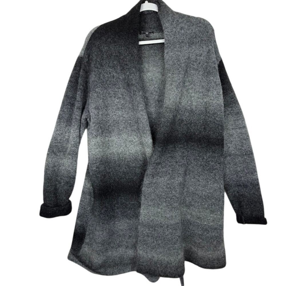 Eileen Fisher Gray Ombre Mohair Wool Blend Open Front Cardigan Sweater Sz L $298
